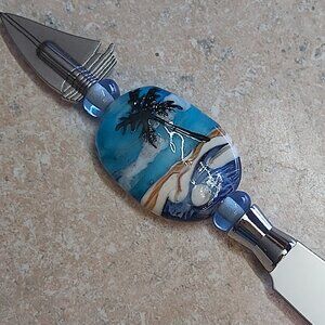 Sailboat lampwork glass island beaded Knife. One of a kind